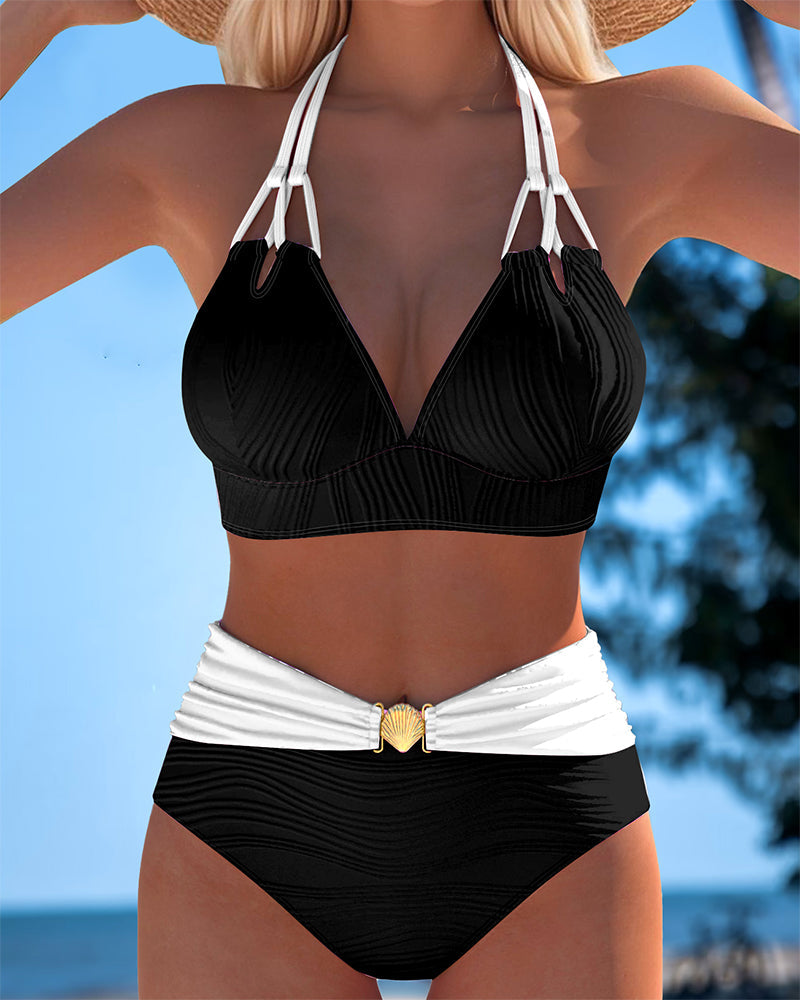 Lily | Maillot de Bain Double Bretelles Taille Haute Contraste