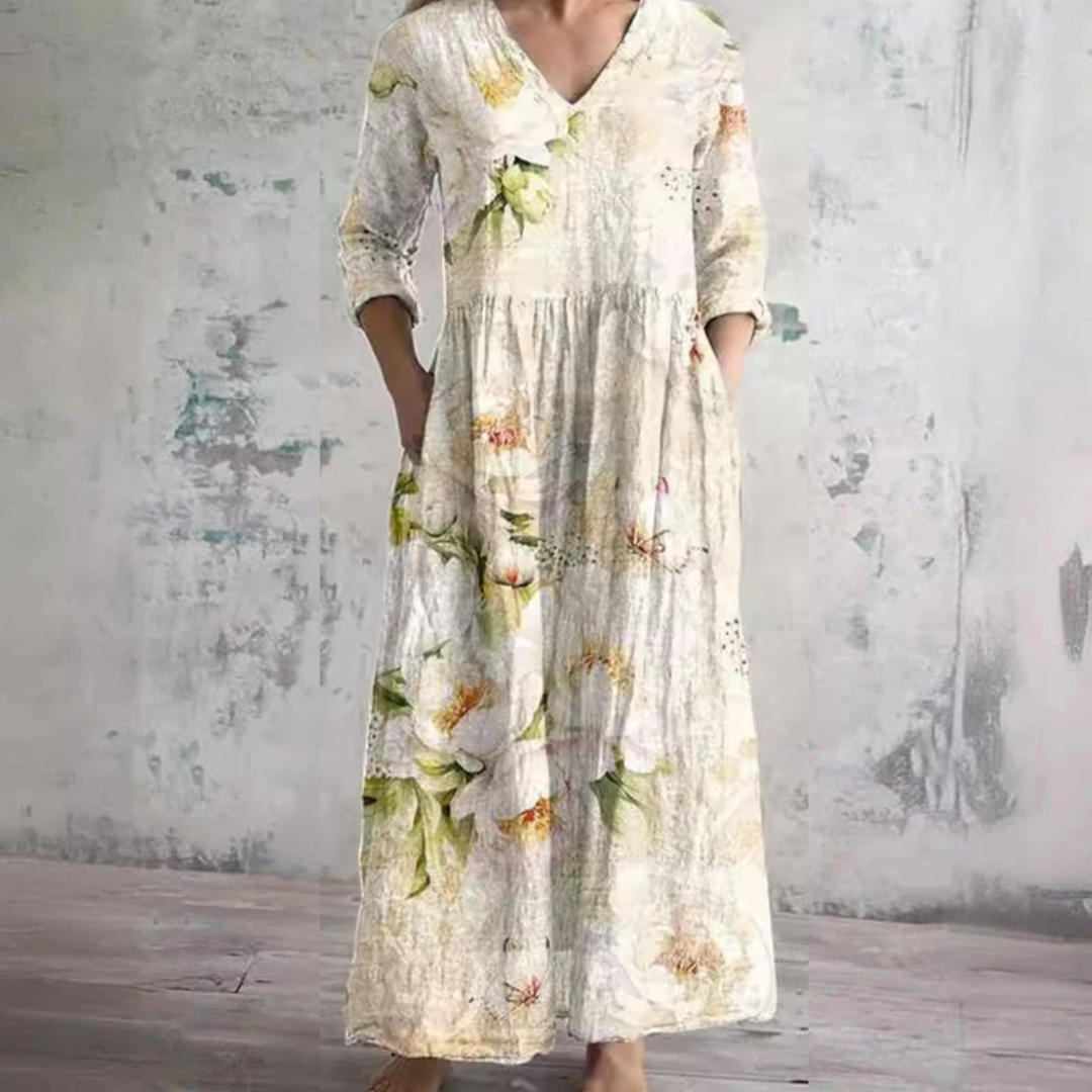 Anne™ | Robe Florale d'Été - Beige