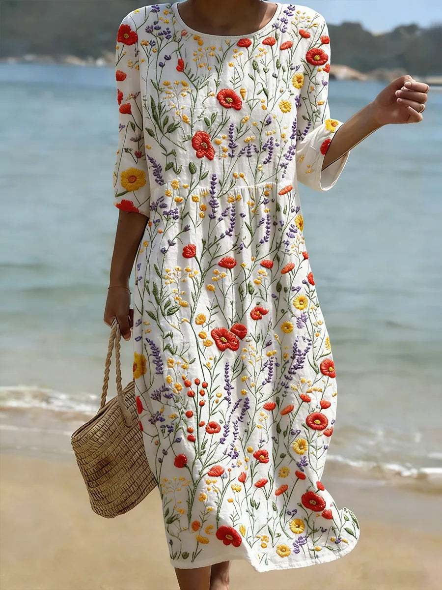 Christina - Robe Maxi Fleurie à Col Rond
