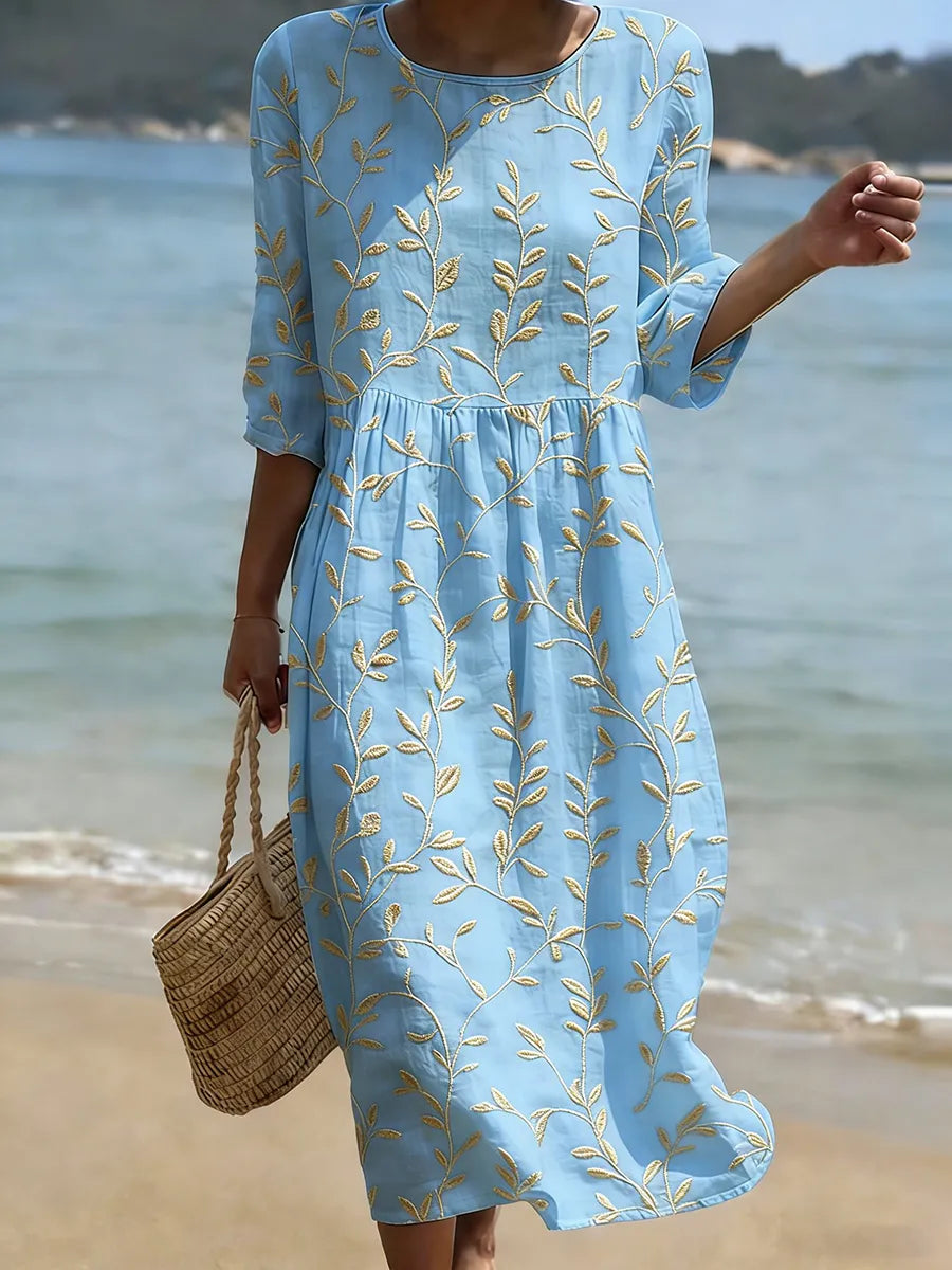 Natalie - Robe Midi Fleurie à Col Rond