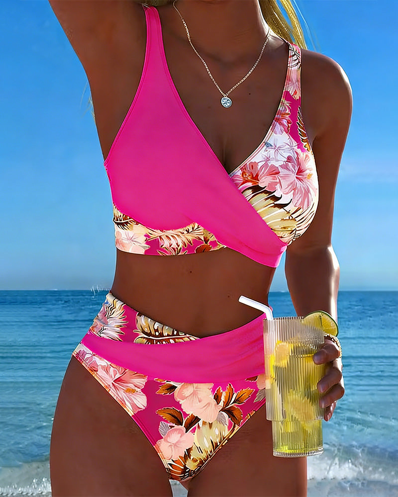 Jolina | Bikini Split Contrasté Fleuri