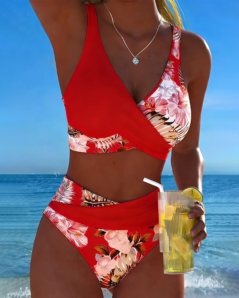 Jolina | Bikini Split Contrasté Fleuri