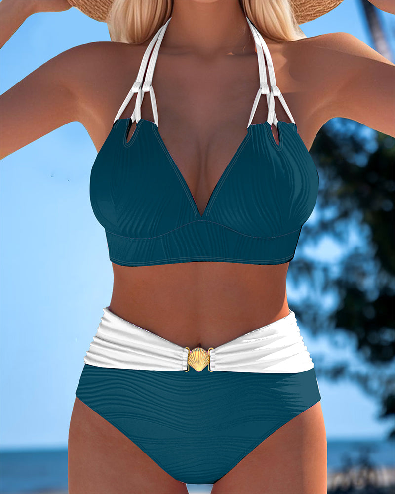 Lily | Maillot de Bain Double Bretelles Taille Haute Contraste