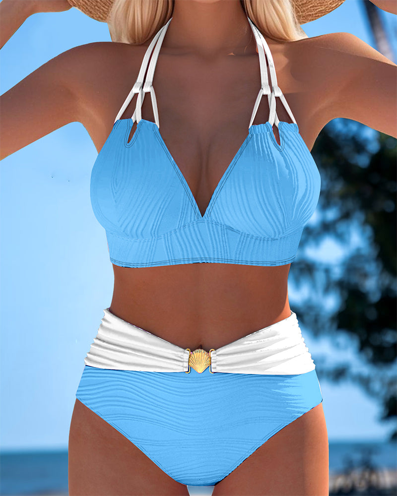 Lily | Maillot de Bain Double Bretelles Taille Haute Contraste