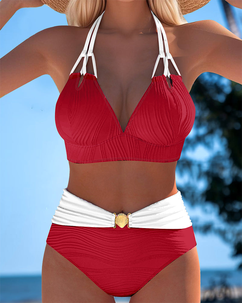 Lily | Maillot de Bain Double Bretelles Taille Haute Contraste