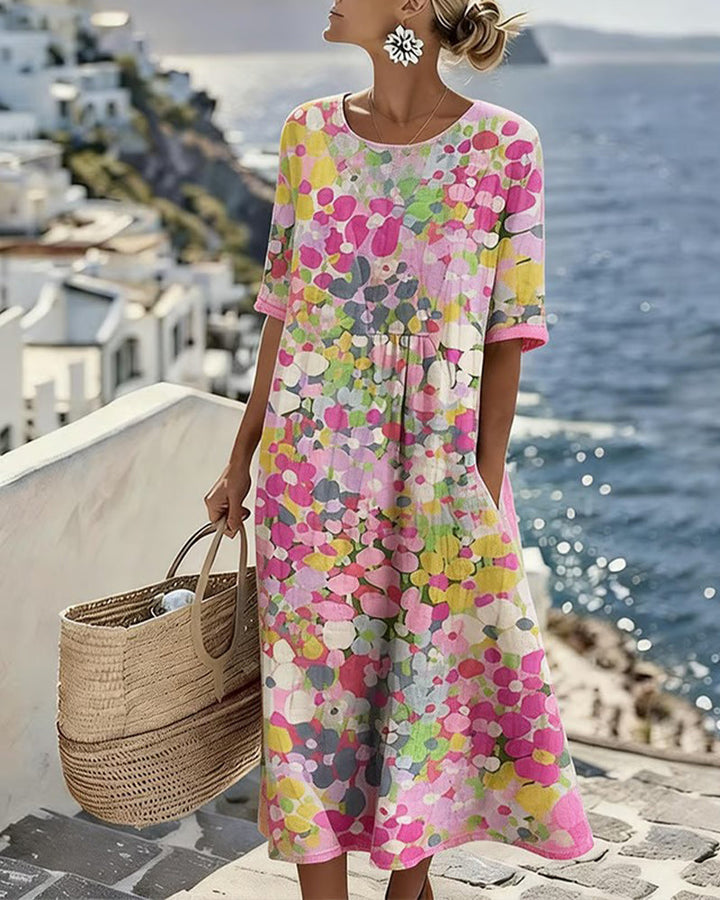 Angele - Robe mi-longue d'été à motif floral élégant