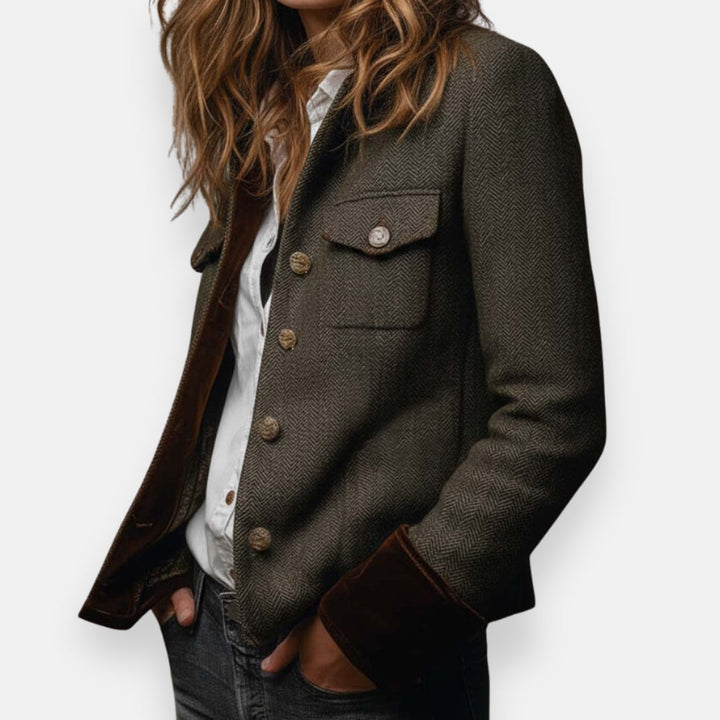 Veste en tweed avec détails en velours