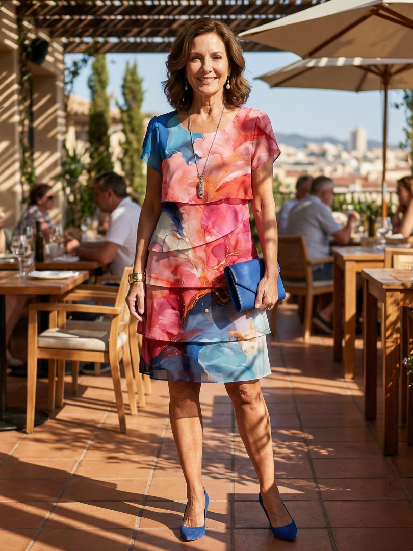 Mira | Robe élégante effet marbré longueur genou