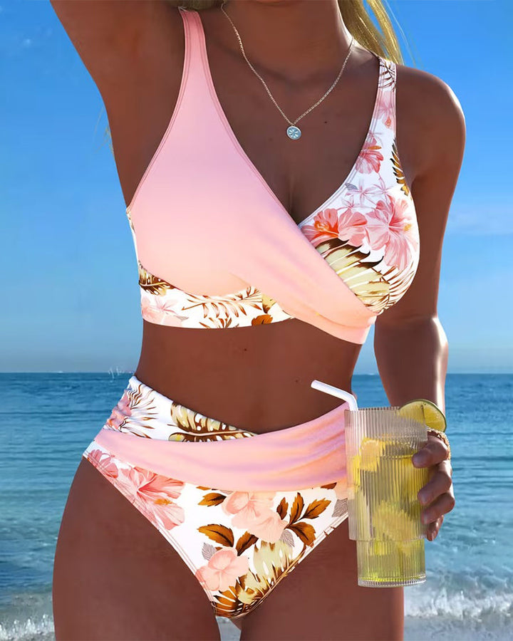 Jolina | Bikini Split Contrasté Fleuri