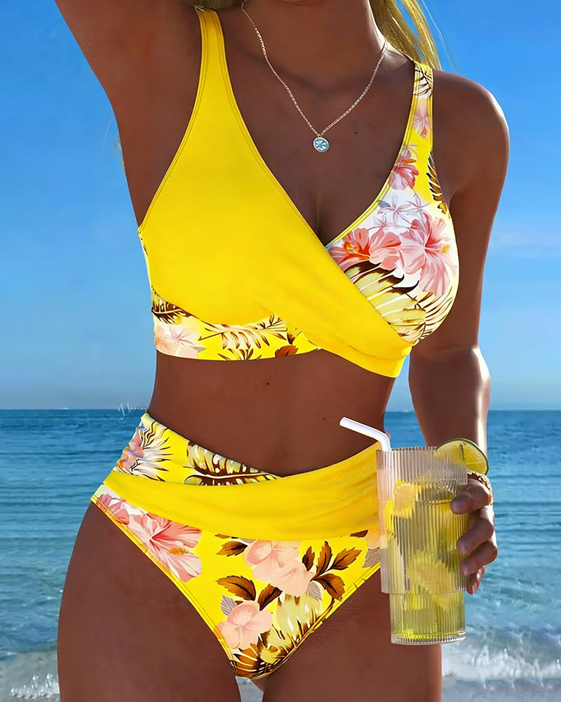 Jolina | Bikini Split Contrasté Fleuri