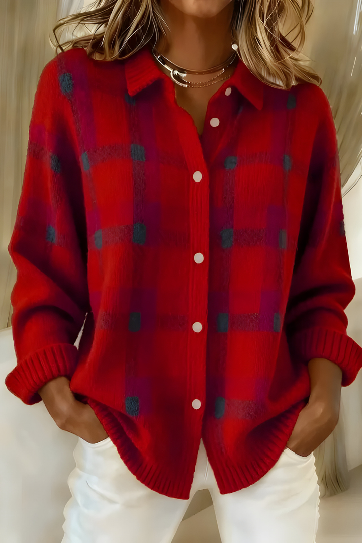 Tesa™ | Cardigan en Maille à Carreaux Doux