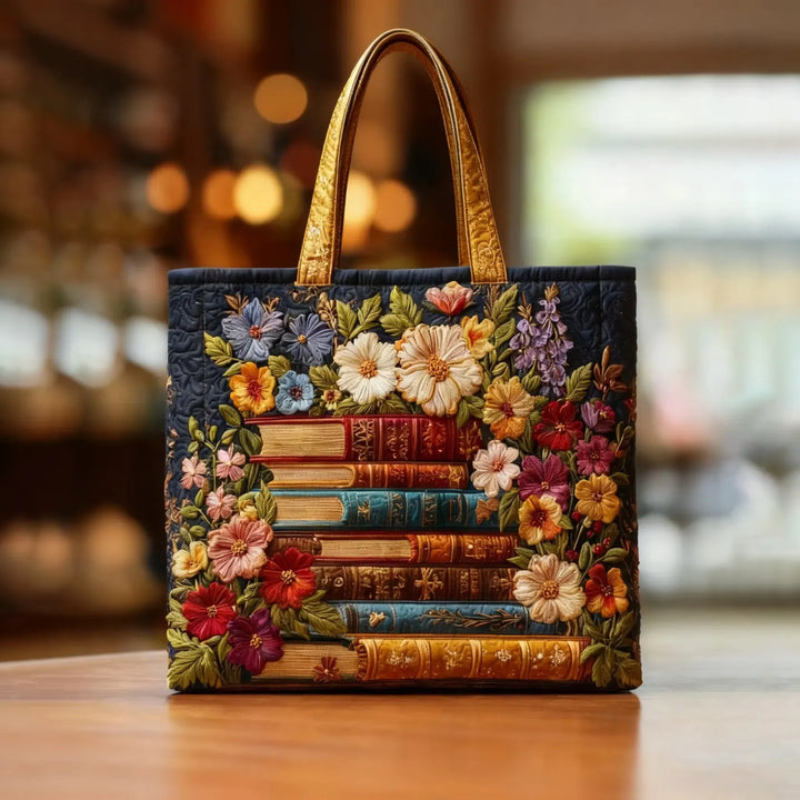 Sac cabas artisanal - Imprimé floral et livres