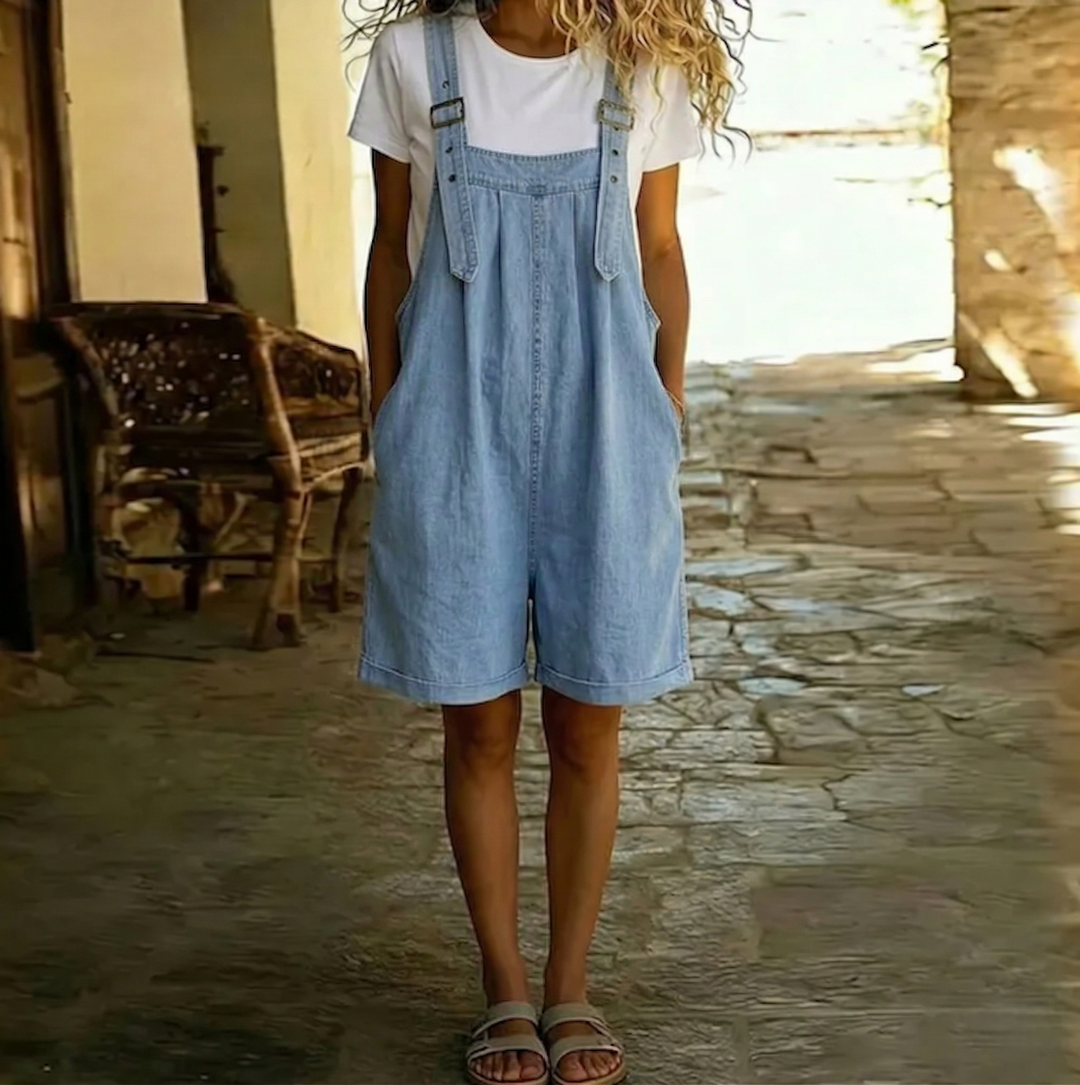 Salopette Courte Saylor Bleu Clair - Coton Lavé Vintage
