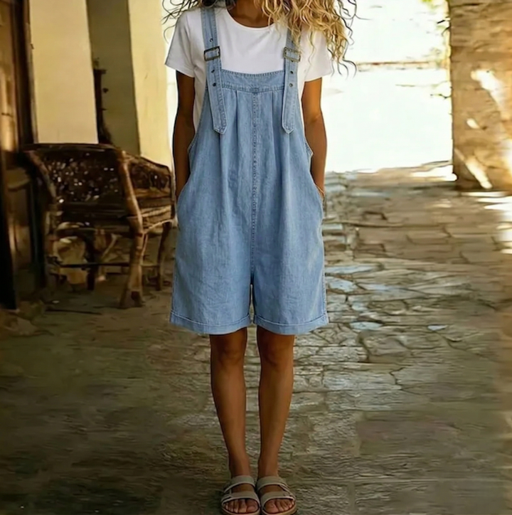 Salopette Courte Saylor Bleu Clair - Coton Lavé Vintage