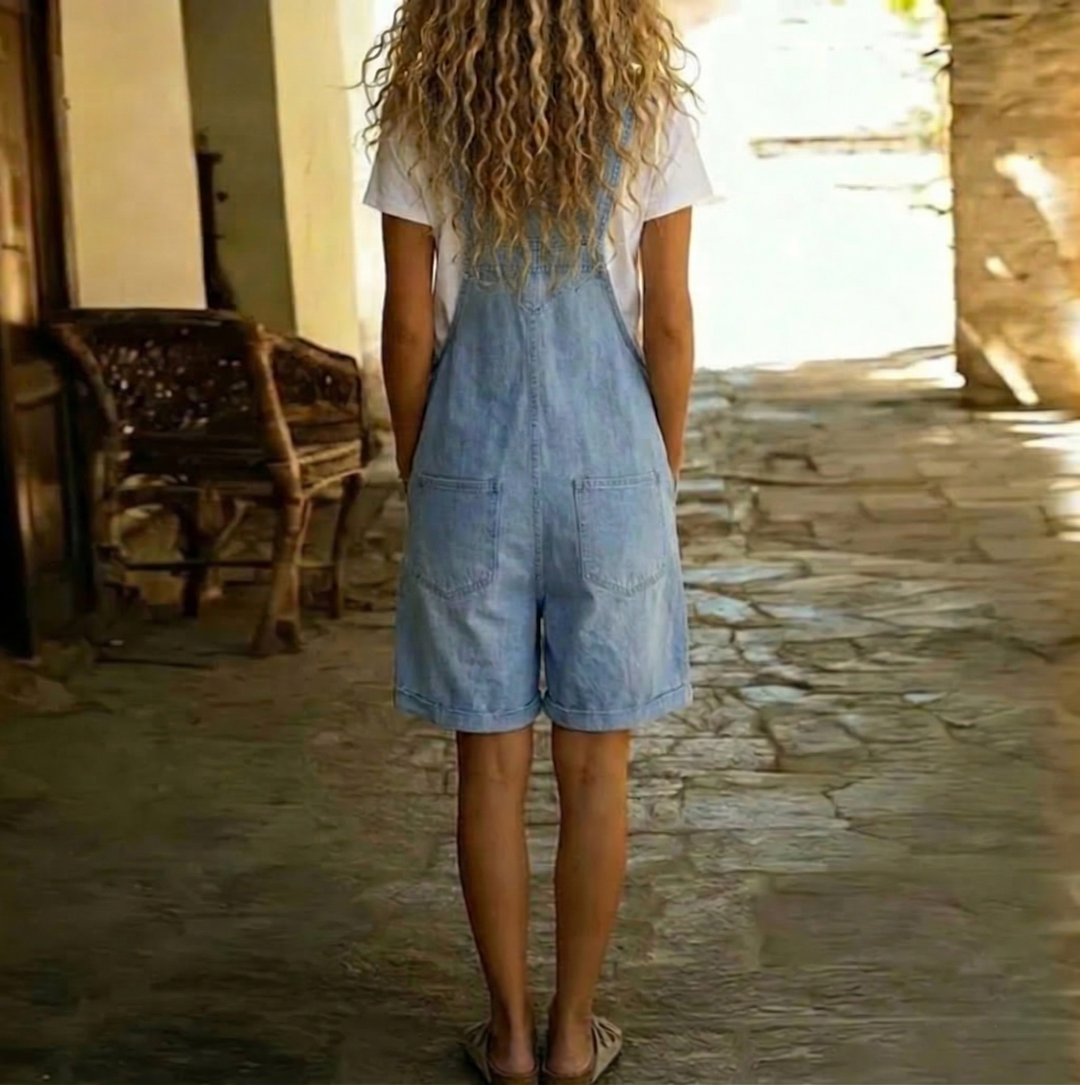 Salopette Courte Saylor Bleu Clair - Coton Lavé Vintage