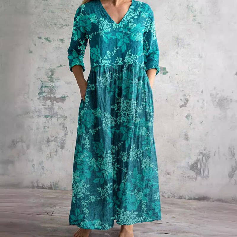 Marie™ | Robe Florale d'Été - Bleu