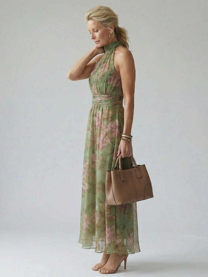 Mirelle | Robe midi à col licou froncé
