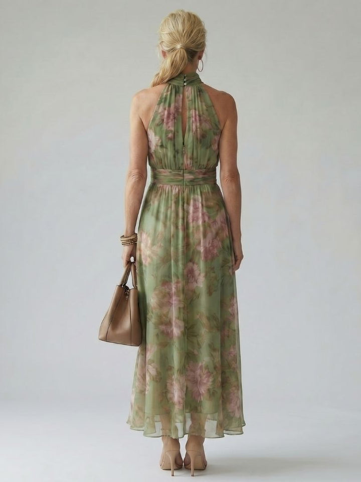 Mirelle | Robe midi à col licou froncé