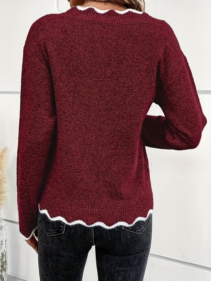 Éléonore™ | Pull Col V Festonné