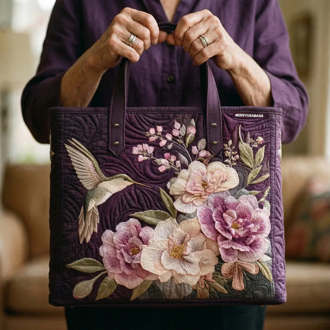 Sac matelassé artisanal - Colibris et orchidées