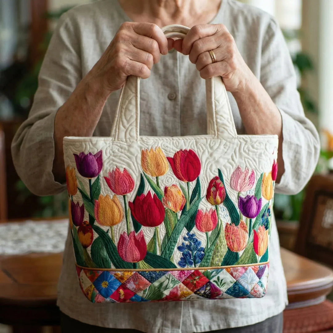 Sac cabas matelassé - Jardin de tulipes