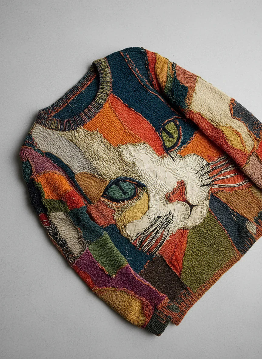 Zaira | Haut patchwork artistique motif chat
