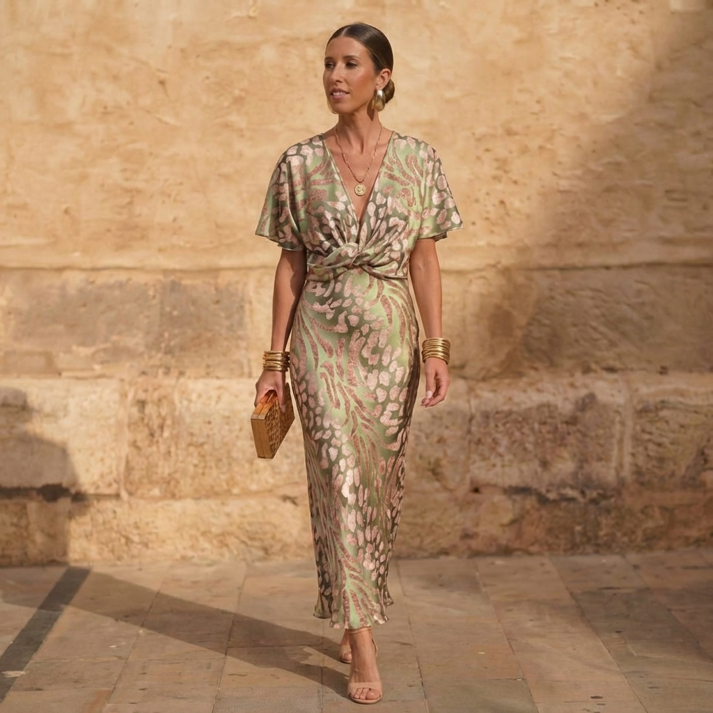 Clarandra - Robe Midi Cuivrée Élégante