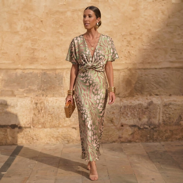 Clarandra - Robe Midi Cuivrée Élégante