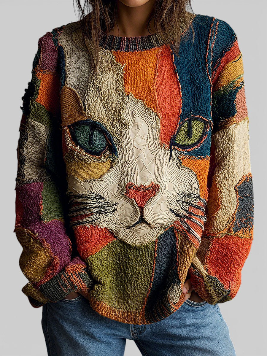 Zaira | Haut patchwork artistique motif chat